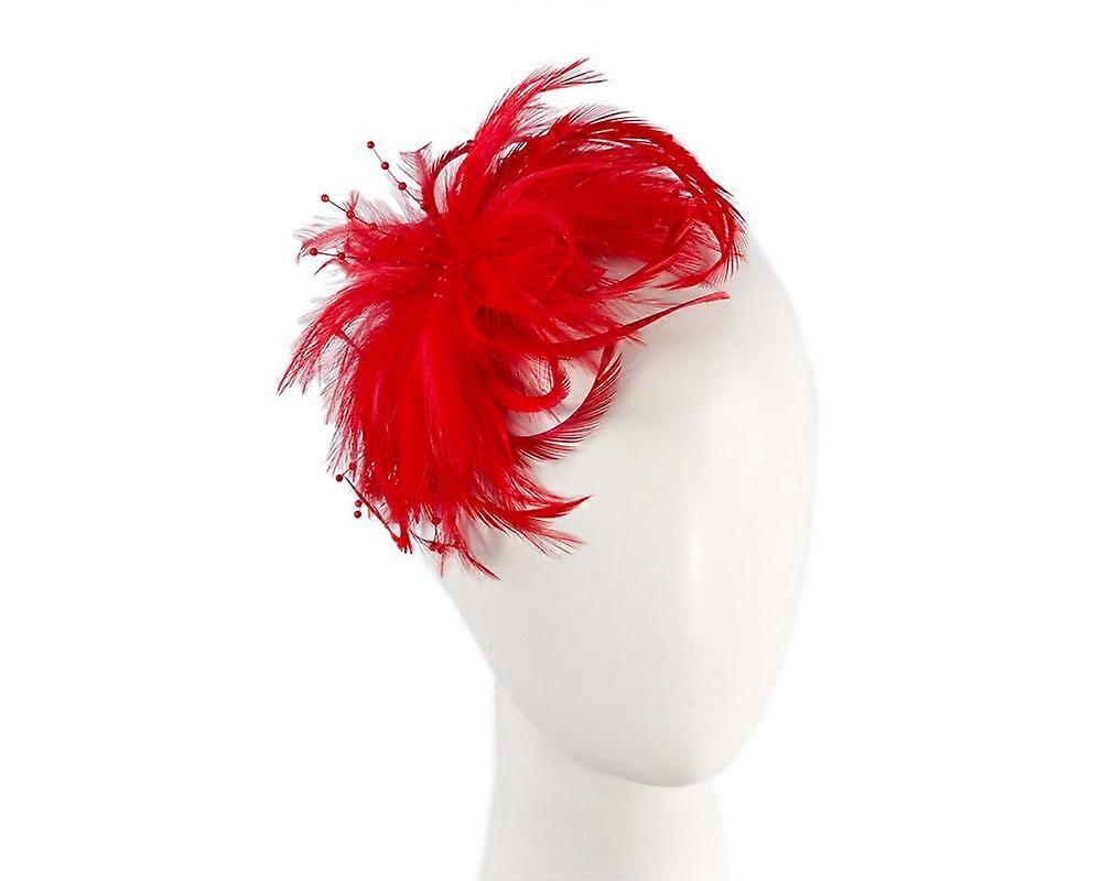 Red custom made feather fascinator comb 4814R