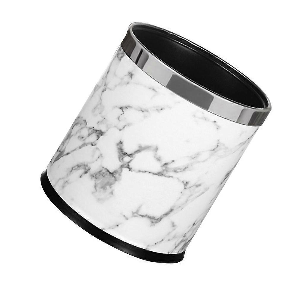 White Wastebasket for Storage Double Layer Marble Pattern