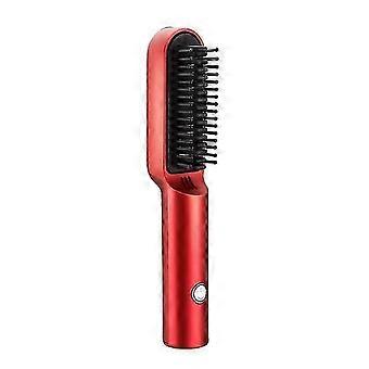 Mini-Elektro-Haarglätter mit Heizfunktion, kabellos, zum Glätten und Locken geeignet, Stylingkamm für Zuhause (Rot) XKS