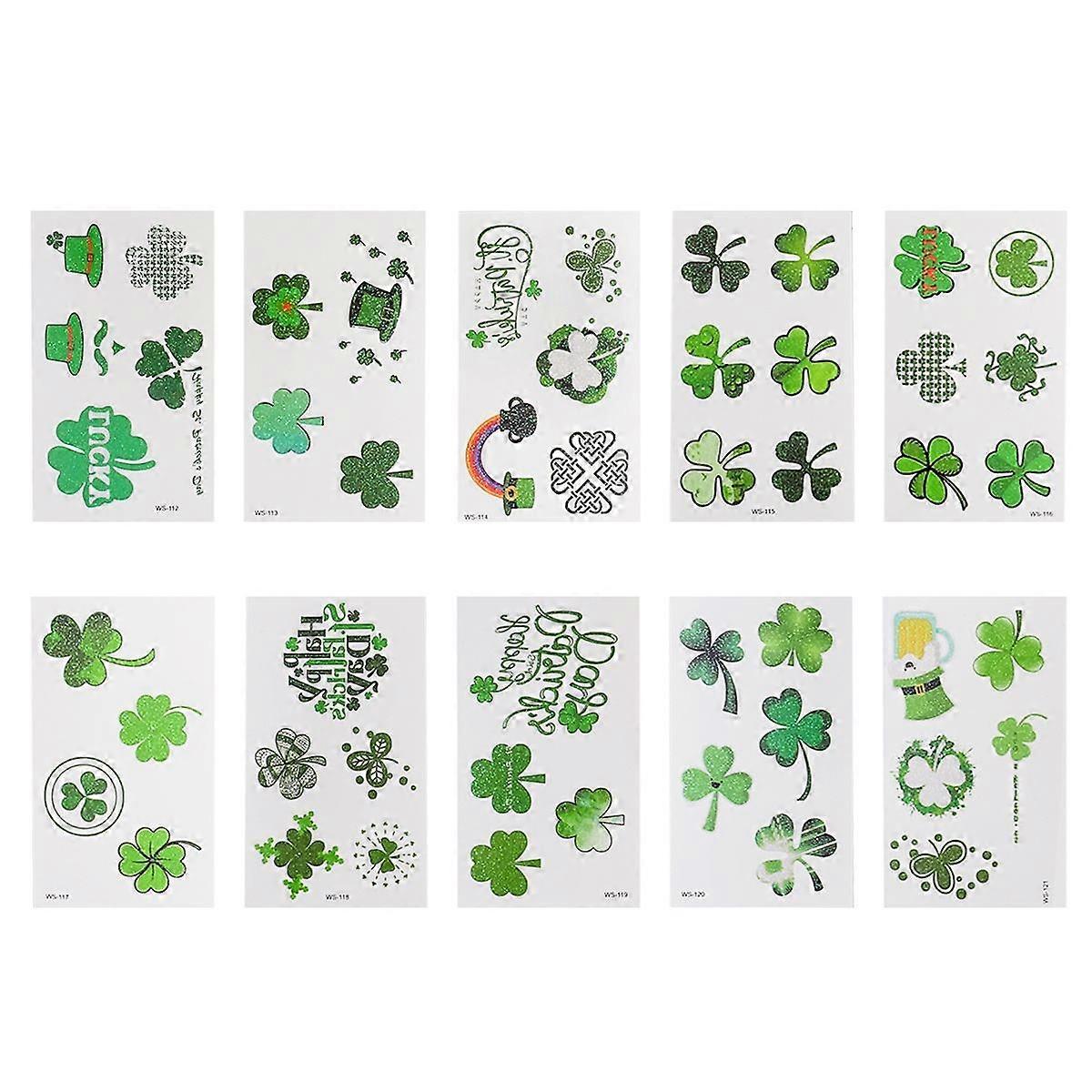 Three-Leaf Clover Temporary Stickers for Decoration 10 Sheets Pack