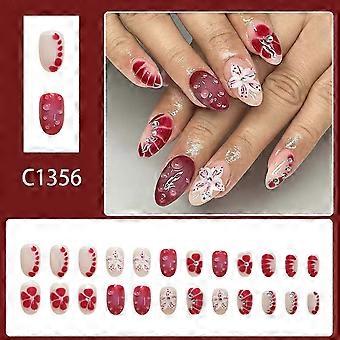 Wine Red Flower Design False Nail 24PCS ABS Materials Build Press On Nail Winter Styles Accent DIY Manicure Daily Use Multicolor SL