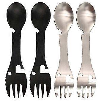 Outdoor Stainless Steel Camping Sporks Multi-Functional Cutlery 4Pcs Set
