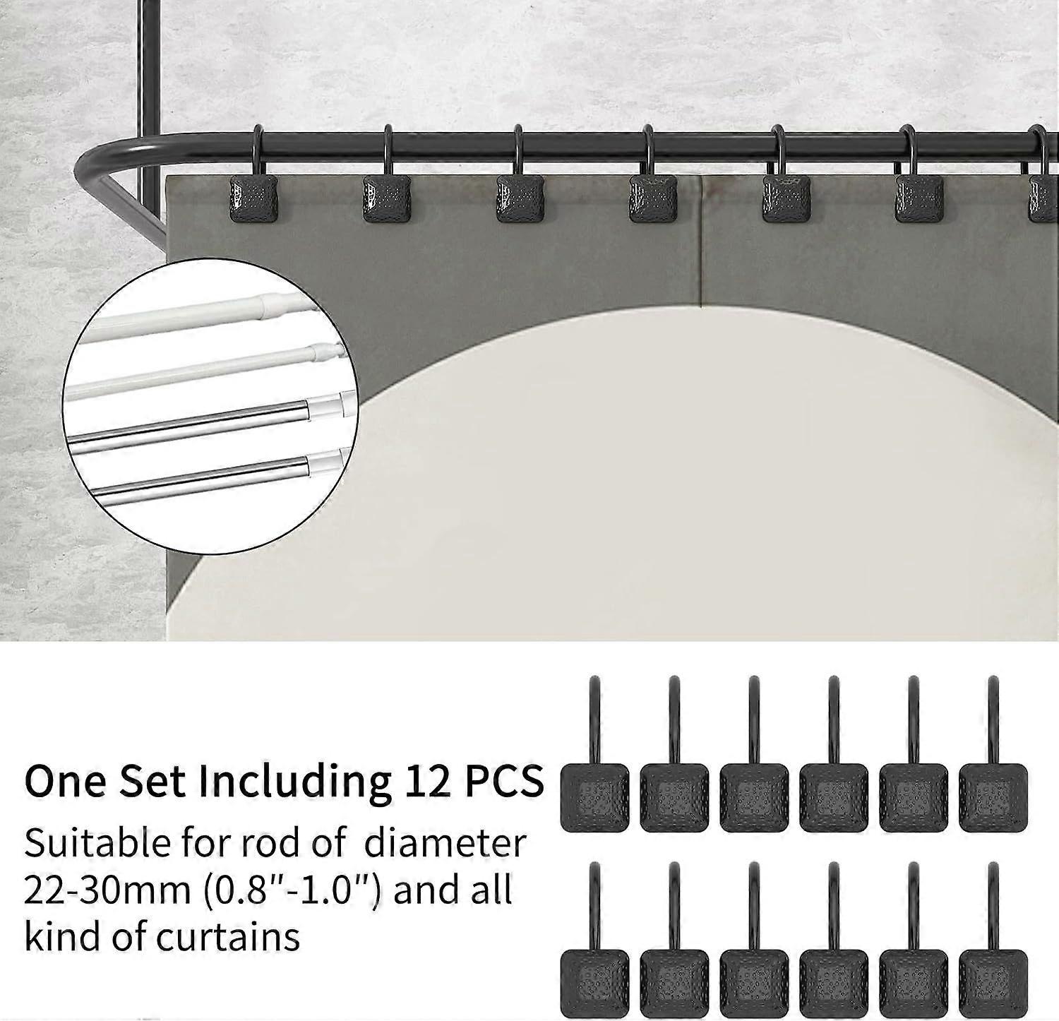 12 Pack Black Shower Curtain Decorative Hooks, Rust Resistant