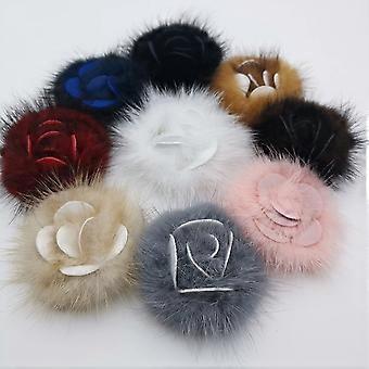 Mink Fur Pom Pom Shoe Clips Detachable High Heel Decoration Rose Flower Shoe Embellishment for Ladies Accessories 1 Pair Brown