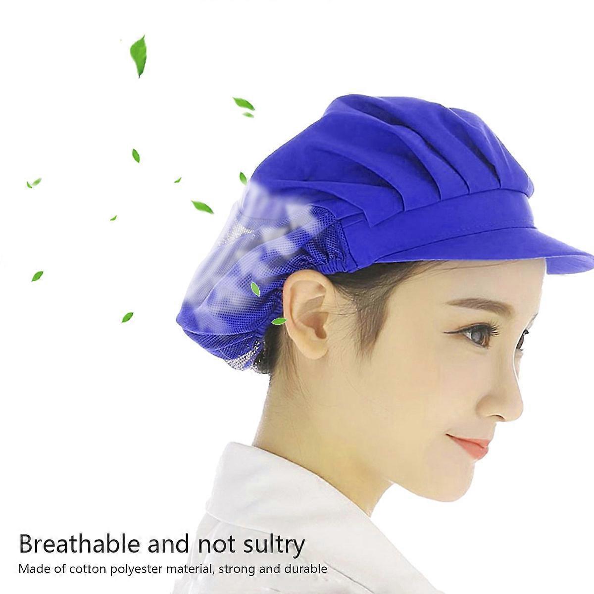 Chapeau de chef respirant pour femme, bonnet bleu en maille anti-poussière