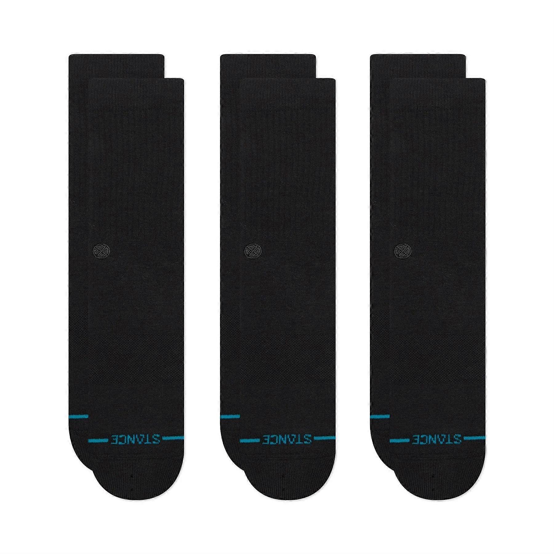 3 Pack Icon  Mens Crew Black Black Socks Stance
