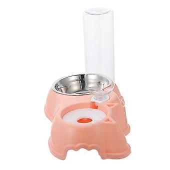 Automatischer, rosafarbener Futterautomat für Haustiere mit zwei Futternäpfen für Zuhause (1 Set für Futter und Wasser)