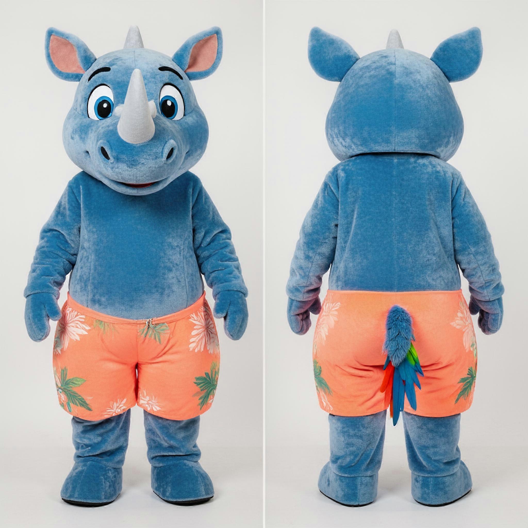 MASTICOT Blue Friendly Rhinoceros Mascot