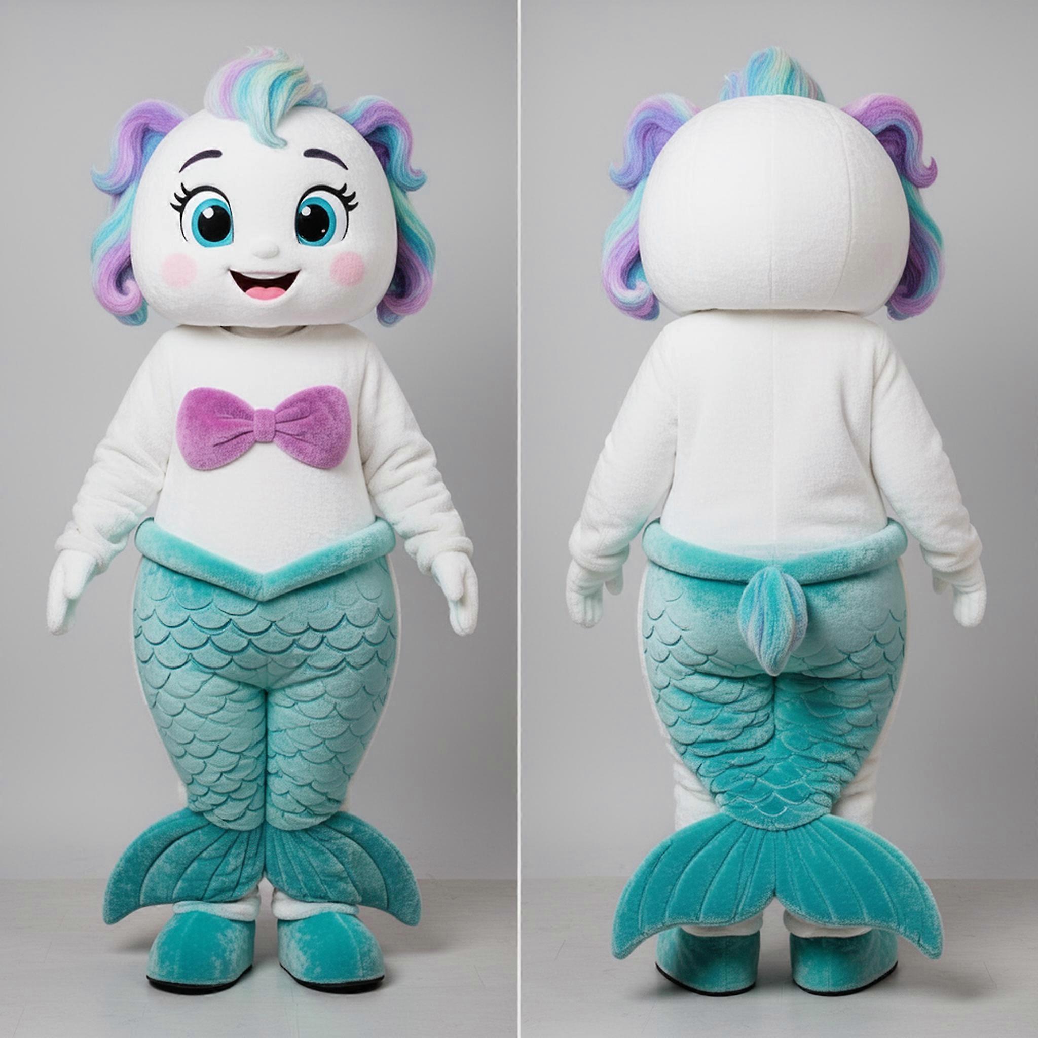 MASTICOT Pristine White Flowing Tail Mermaid Mascot