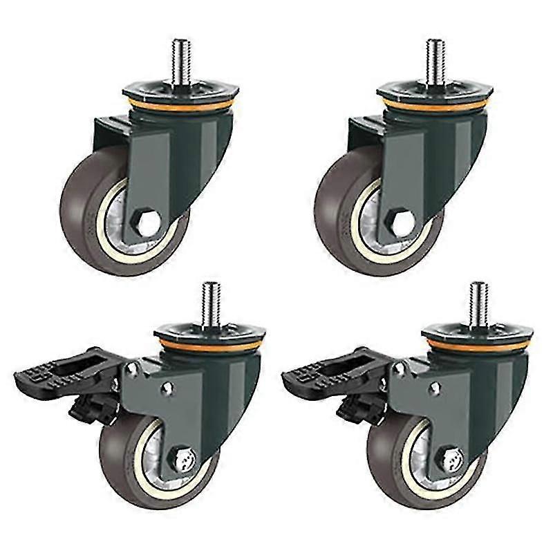 Rodízio, 4 PCS M16 Thread Heavy Duty Wheels com freio Universal 360 Swivel Nature Trolley substitui 3 polegadas