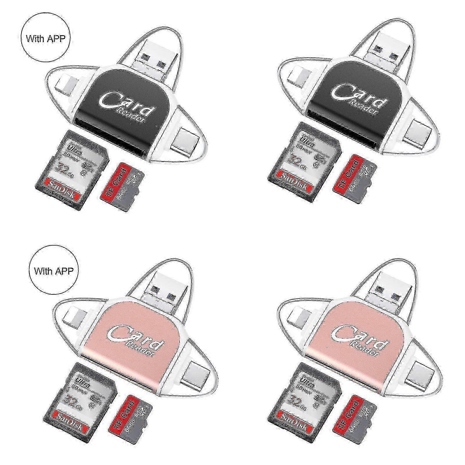 4 in-1 SD Card Reader for iPhone That Reads Both SD TF Memory simultaneously-Good