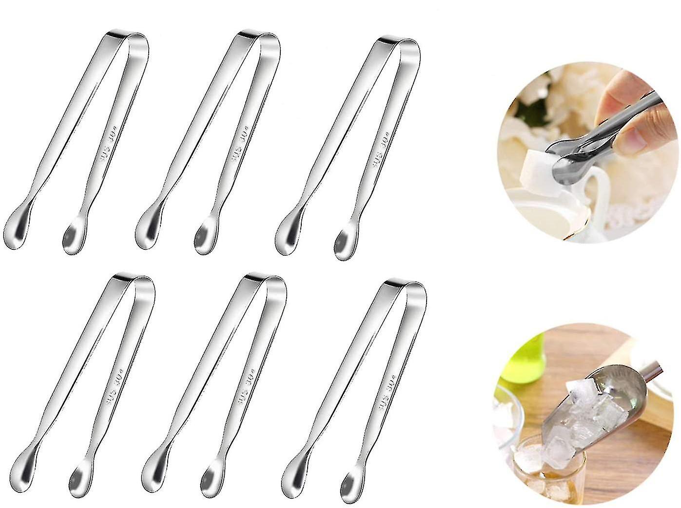6pcs 11 Cm Stainless Steel Sugar And Ice Cube Tongs