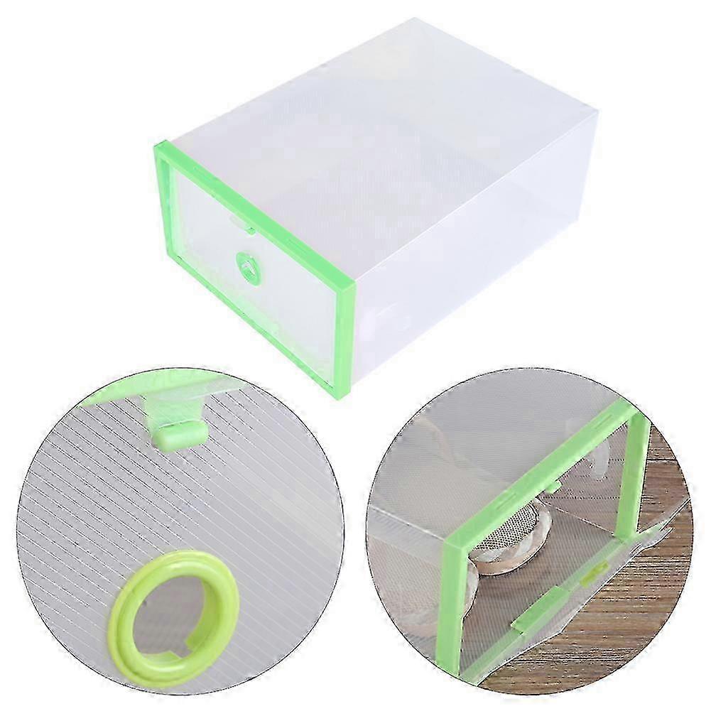 @26-27Transparent Foldable Shoe Storage Box 29x21x12cm Stackable Green