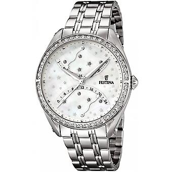 Retro festa relógio de quartzo analógico mulheres com pulseira de aço inoxidável F16741/1