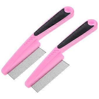 Dandruff Comb Fine Tooth for Hair Care 2Pcs Stainless Steel Pink