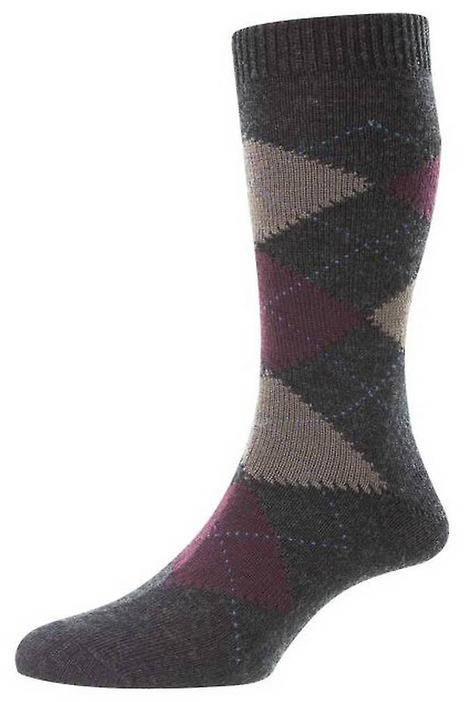 Pantherella Racton Argyle Merino Wool Socks - Charcoal Grey
