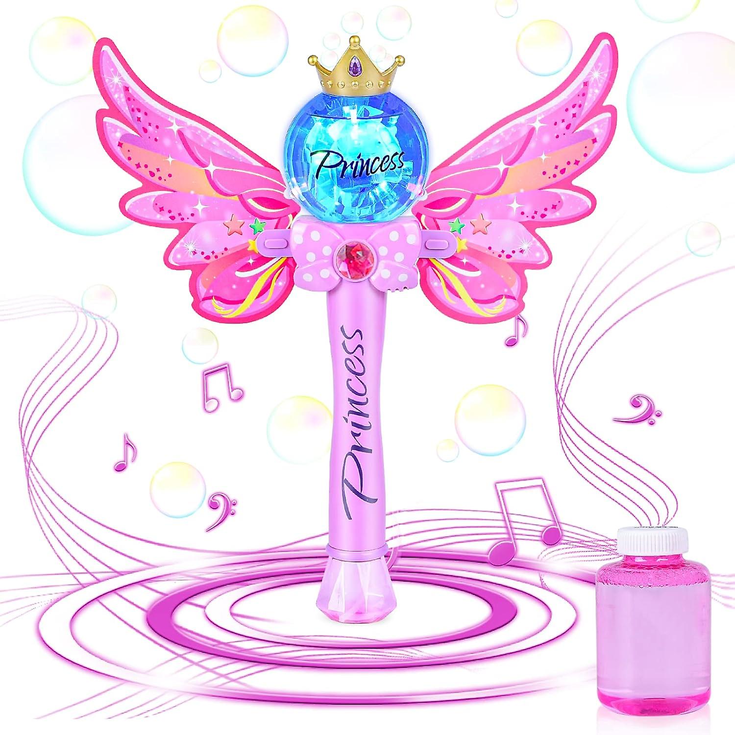 妖精の魔法の杖バブルマシン、子供のシャボン玉、音楽とライト付きのバブルガンのおもちゃ、女の子のためのポータブルバブルゲーム(色2)