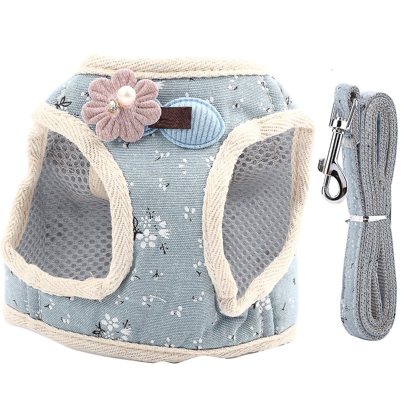 Cotton Blend Breathable Dog Cat Vest Harness with Adjustable Chest Strap and Pulling Rope for Small Medium Pets