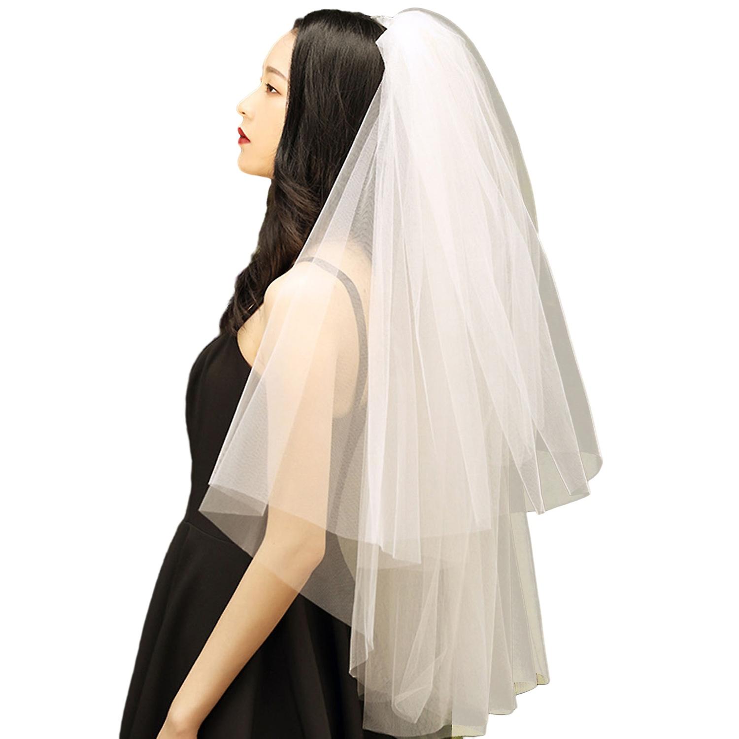 Bridal Wedding Veil Short Long Double-layered White Romantic Soft Cascade with Comb Mesh Photo Prop