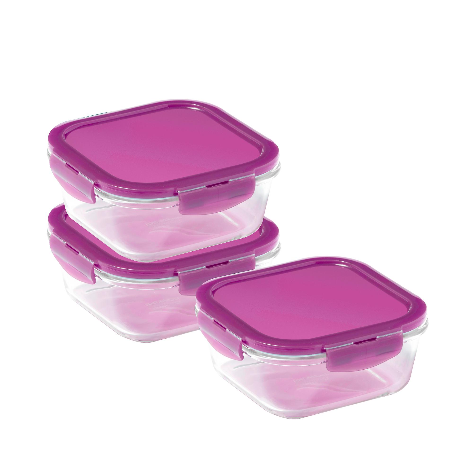 LocknLock Square Glass Food Containers with Airtight Lids 750ml - Pack of 3