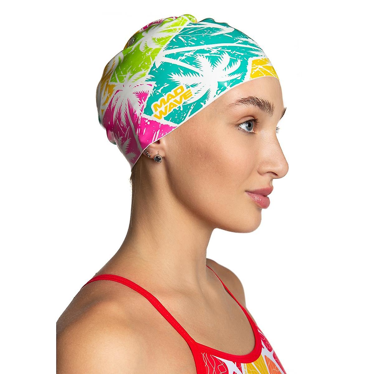 Mad Wave Tropic Swim Cap - White - Womens