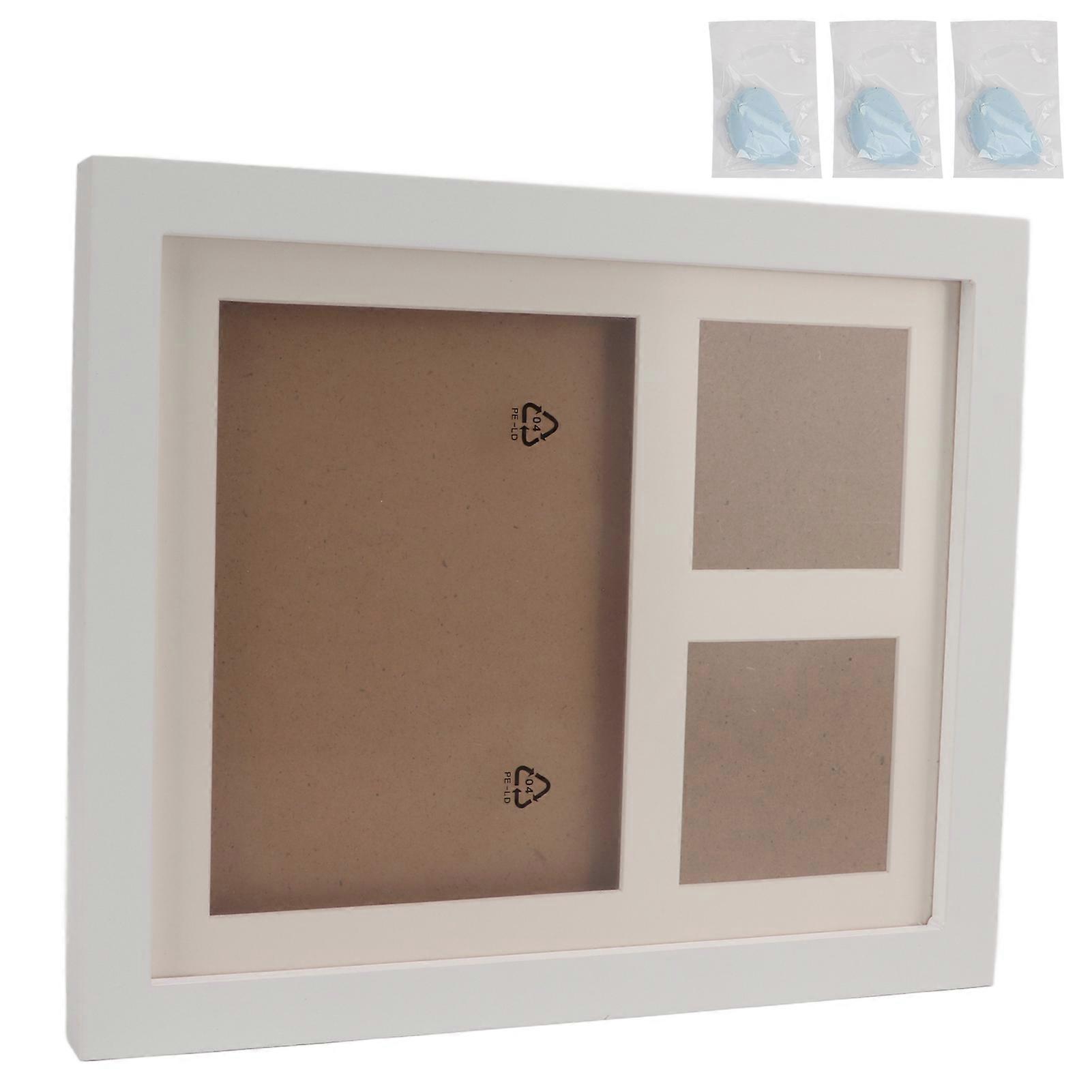 Pet Pawprint Picture Frame Pure Natural Pine Wood DIY Handprint Footprint Keepsake Kit for Creating Memories Cats DogsLight Blue White Frame