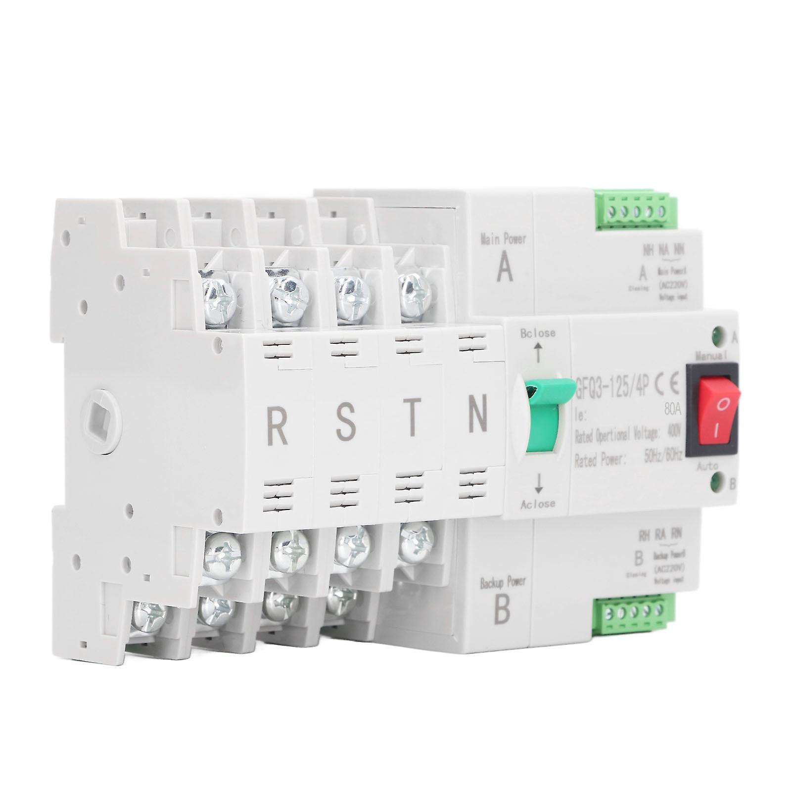 Dual Power Automatic Transfer Switch 4P Millisecond Fast Switching Timing Controller Din Rail Installation AC400V 80A 