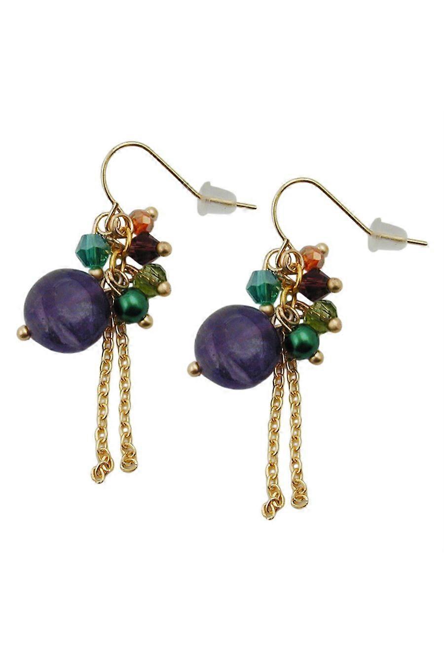 Hook Earrings Stone Glass Beads Multi Colour - Gl01482