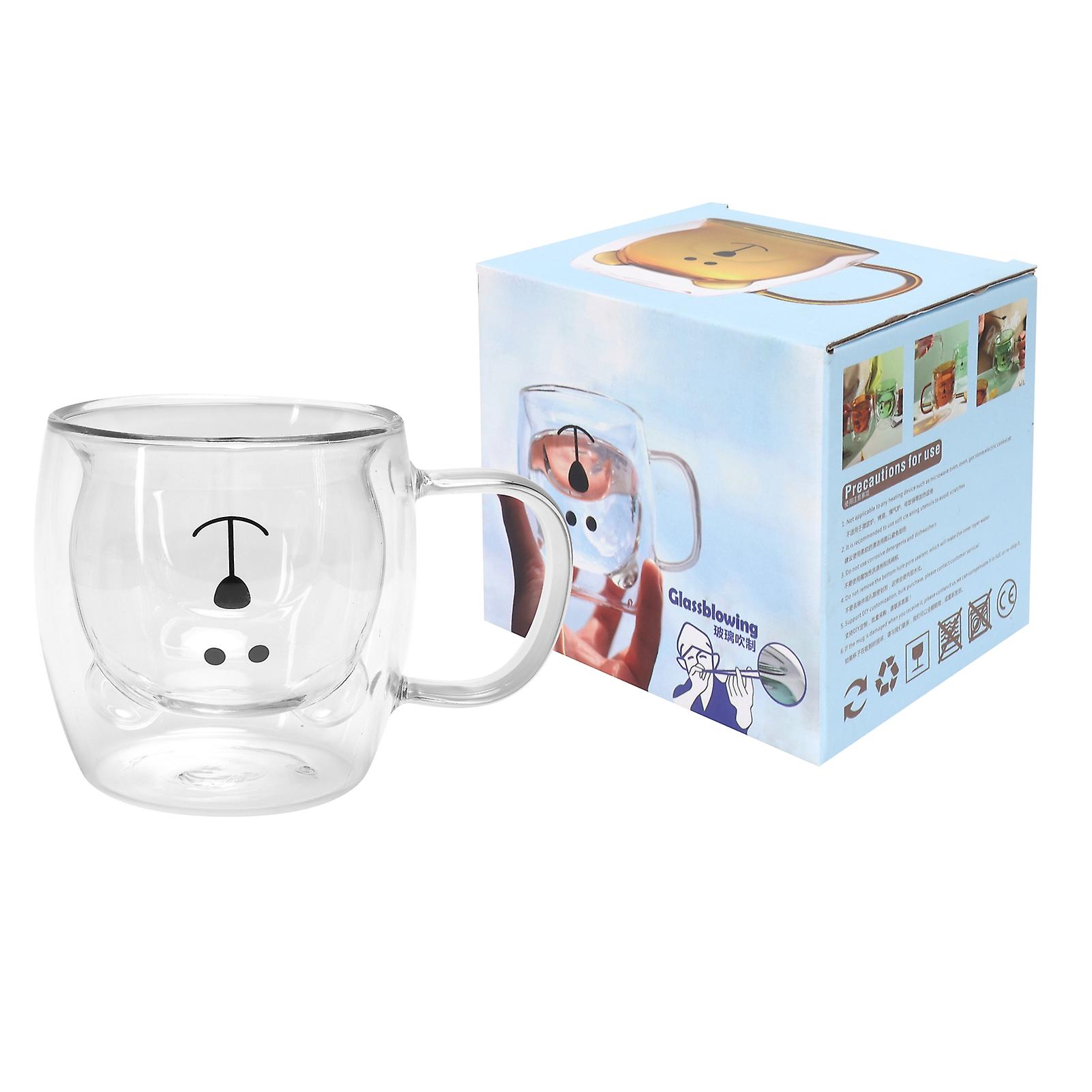 250ml Bear Shape Glass Mug Double Walled with Handle Clear Water Tea Coffee Milk Cup for Home