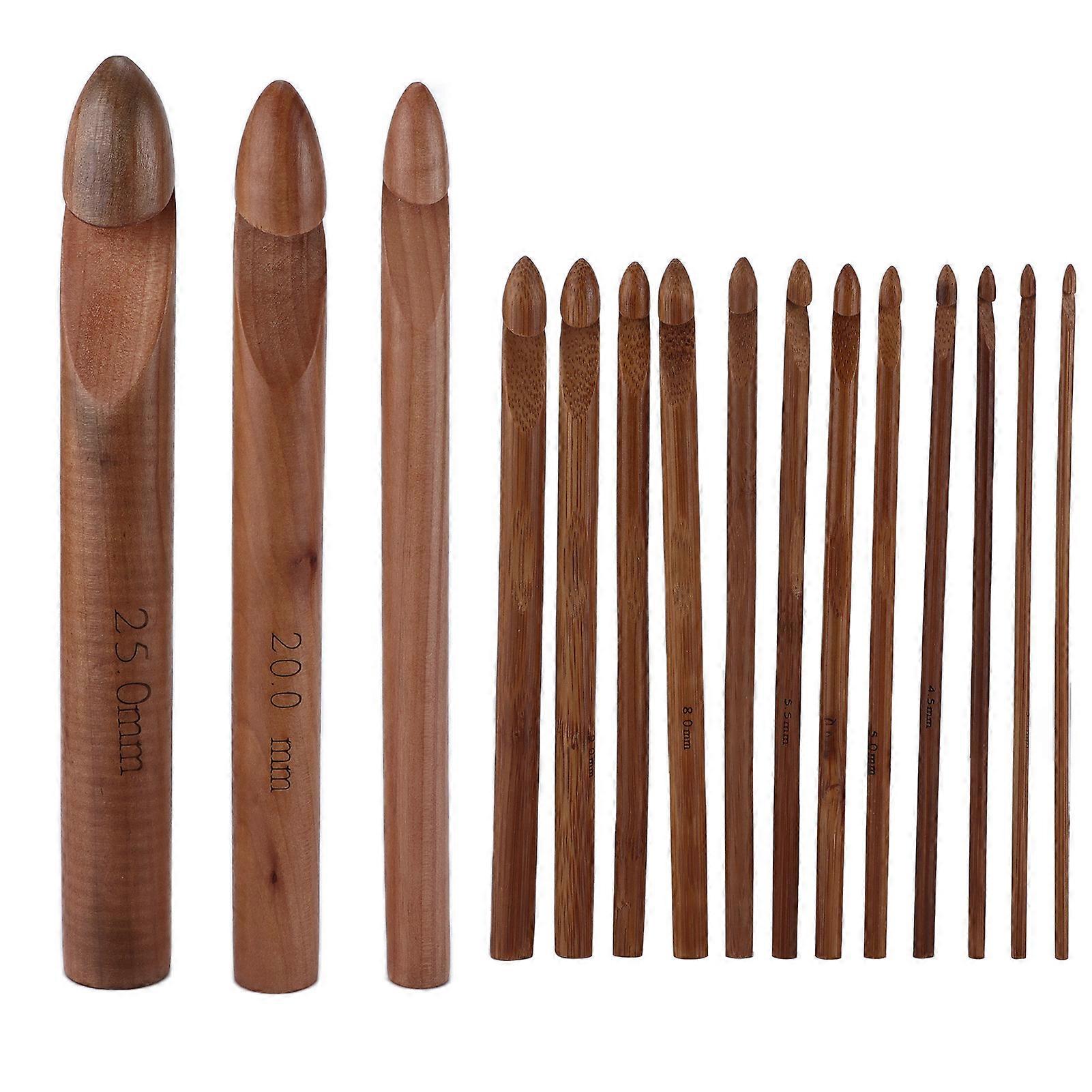 15 Pack 20cm Extra Thick Carbonized Bamboo Ergonomic Crochet Hooks for Beginners