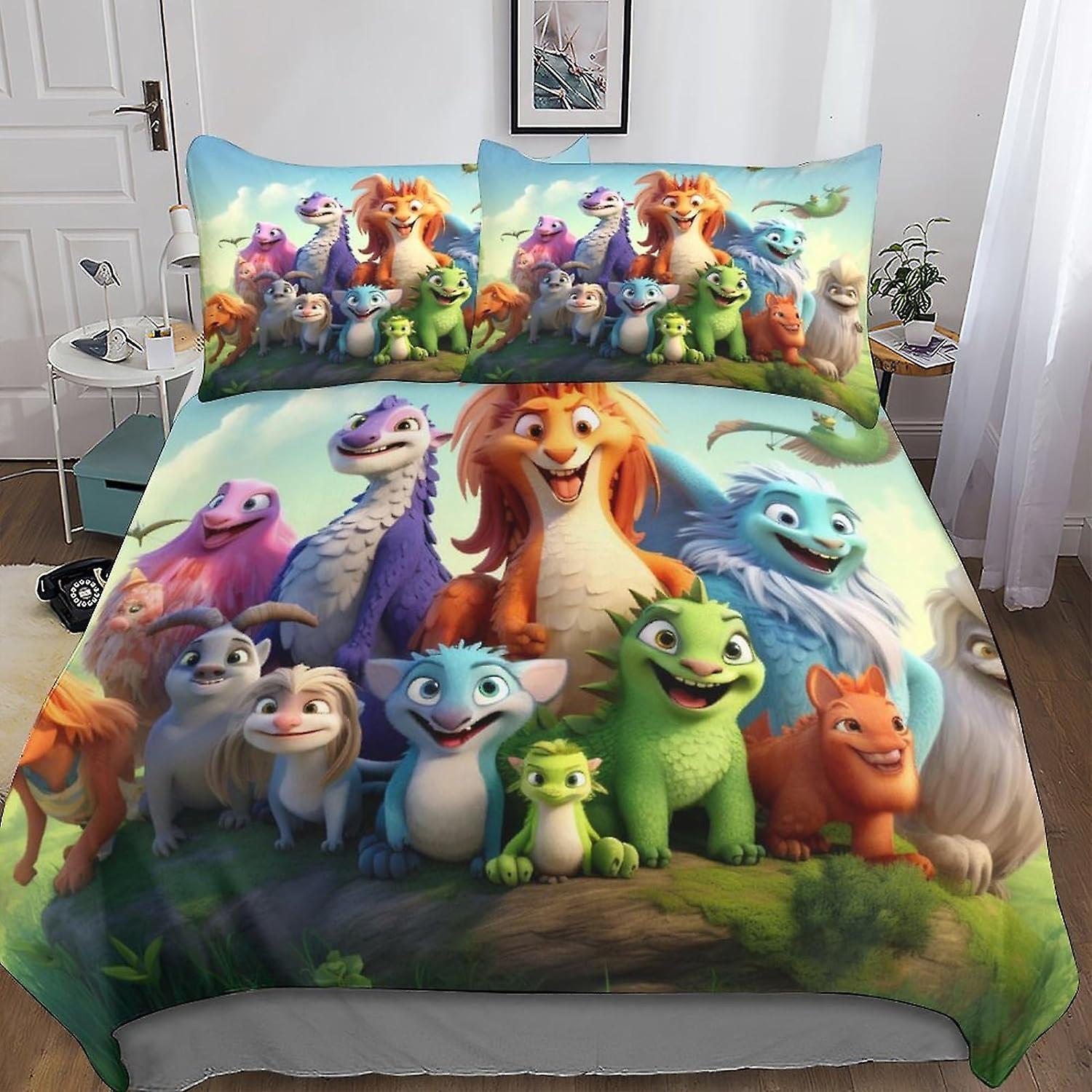 MYPALL Dreamworks Σετ Παπλωματοθήκης 3D Σετ κλινοσκεπασμάτων Κινούμενοι χαρακτήρες Κάλυμμα παπλώματος μικροϊνών με κλείσιμο με φερμουάρ Σετ 3 τεμαχίων Κάλυμμα παπλώματος