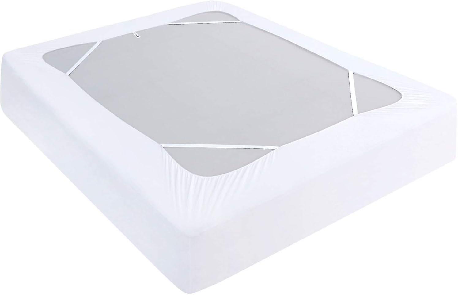 Box Spring Cover King Size, Elastic Fabric Wrap Around 4 Sides Bed Skirt, White