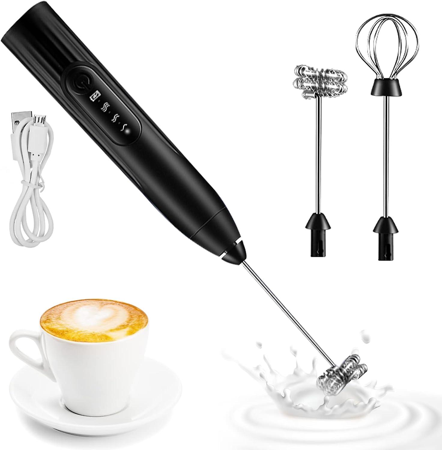 3 Speed ​​Adjustable Milk Frother with 2 Different Mixing Heads for Coffee, Latte, Cappucc