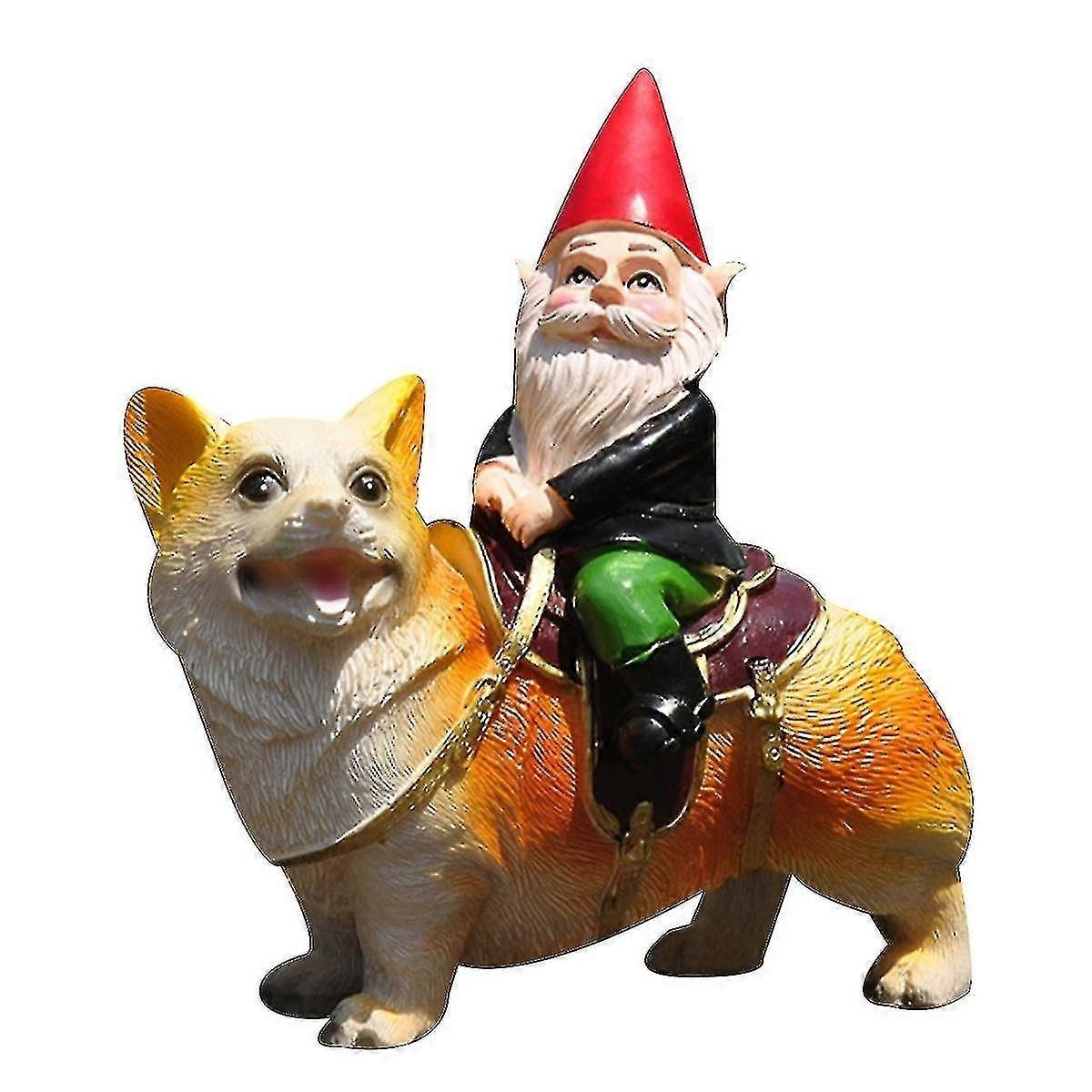 Funny guy mug garden gnome statue with gnome riding corgi mike