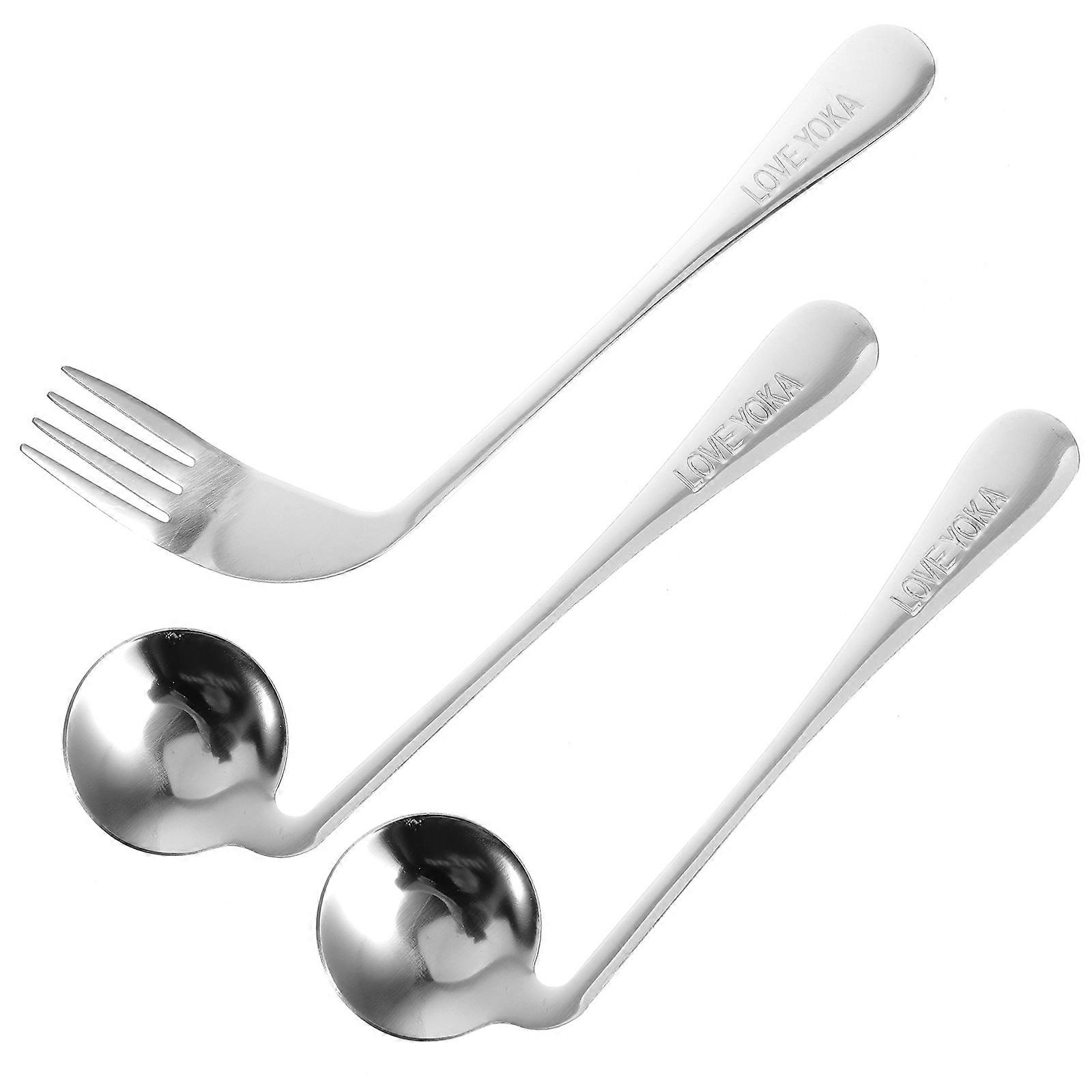 1 Set of Self-feeding Curved Fork Utensil Angled Spoons Curved Fork for Elderly Patients