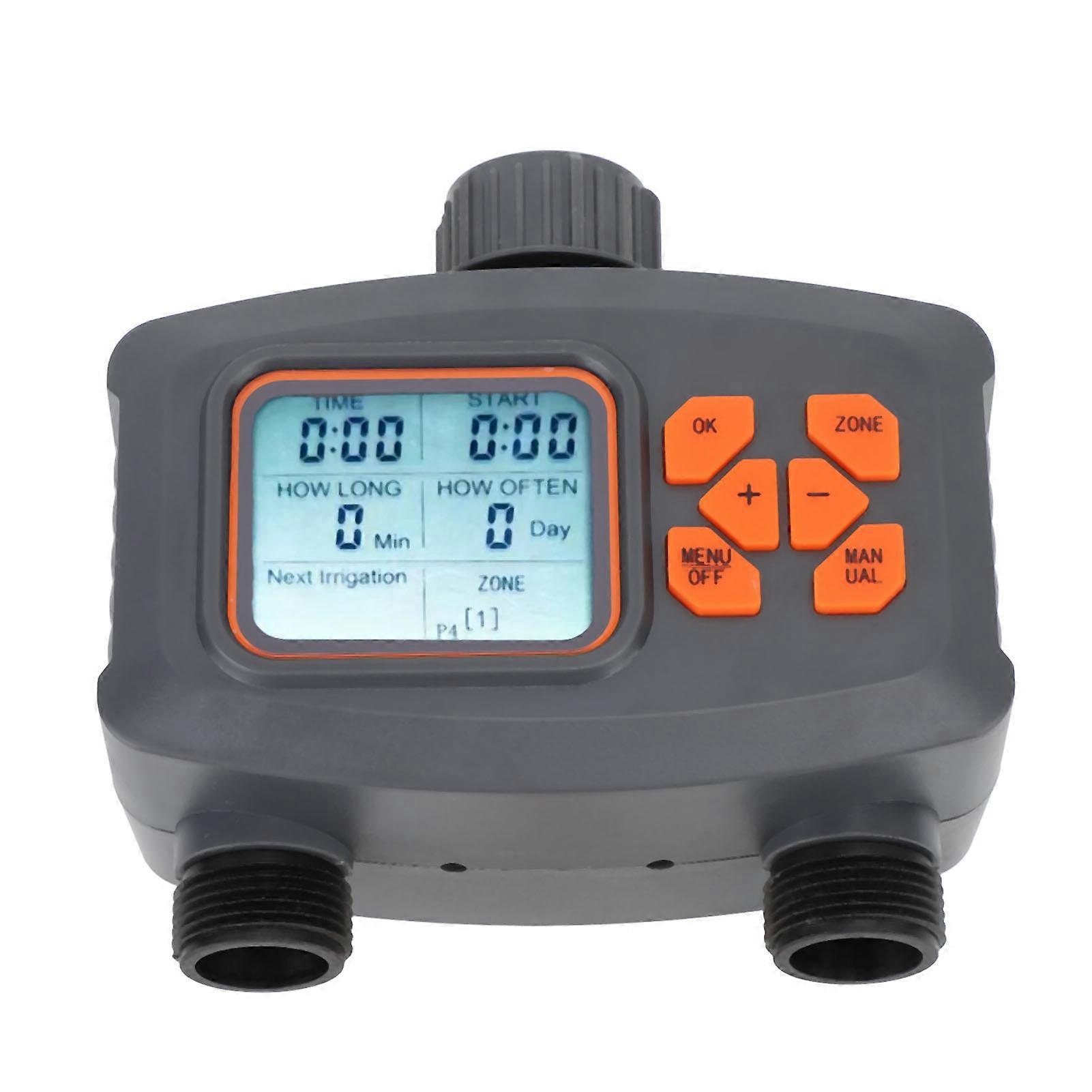 2 Outlet Hose Watering Timer 2 Zone Sprinkler Timer with Rain Sensor Automatic Irrigation Controller with G3/4 Male to G1/2 Female Adapter