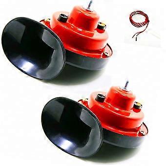 Car Horn Electric Car Horn 1 Pair Treble and Bass Horn 130DB Waterproof Horn Red Waterproof Horns Kit with Metal Bracket for 12V Truck Car Boat Motorc