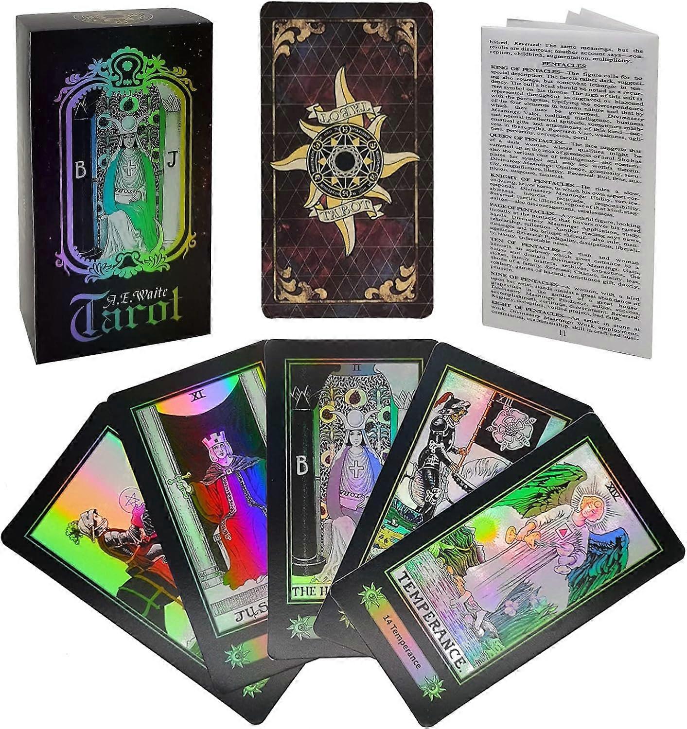 78 Holographic Tarot Cards, Rider Waite Tarot Cards with Guidebook, Tarot Cards Deck Future Telling Game