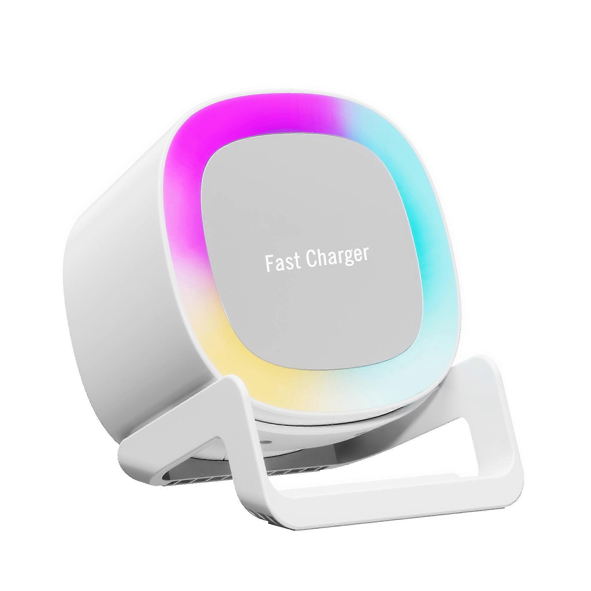 Creative Wireless Bluetooth Speaker with wireless charging Phone holder RGB White