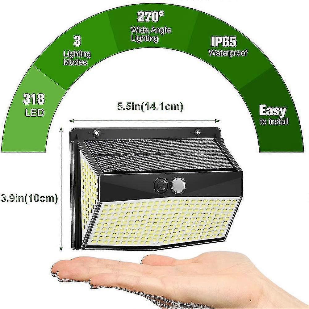 Solar Lights, 318 Led Solar Lights Motion Sensor, 270 Lighting,2pack