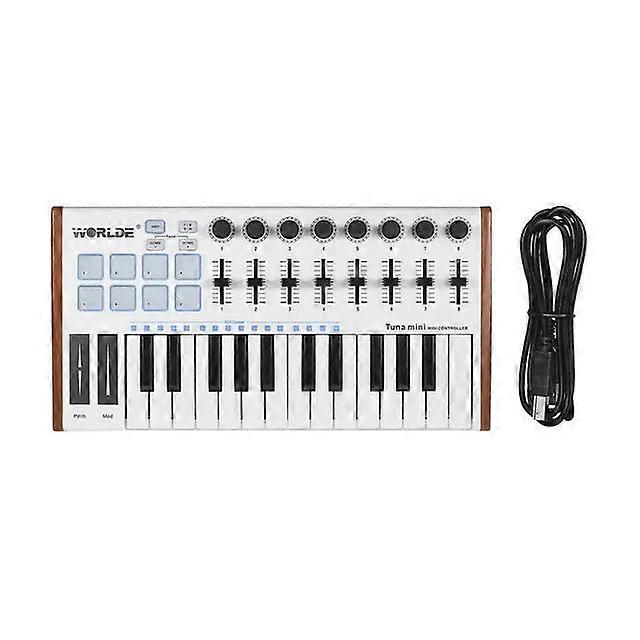 Worlde Tuna Mini Usb Midi Keyboard Controller - Ultra-portable 25 Keys, 8 Rgb Backlit Trigger Pads, 6.35mm Pedal Jack