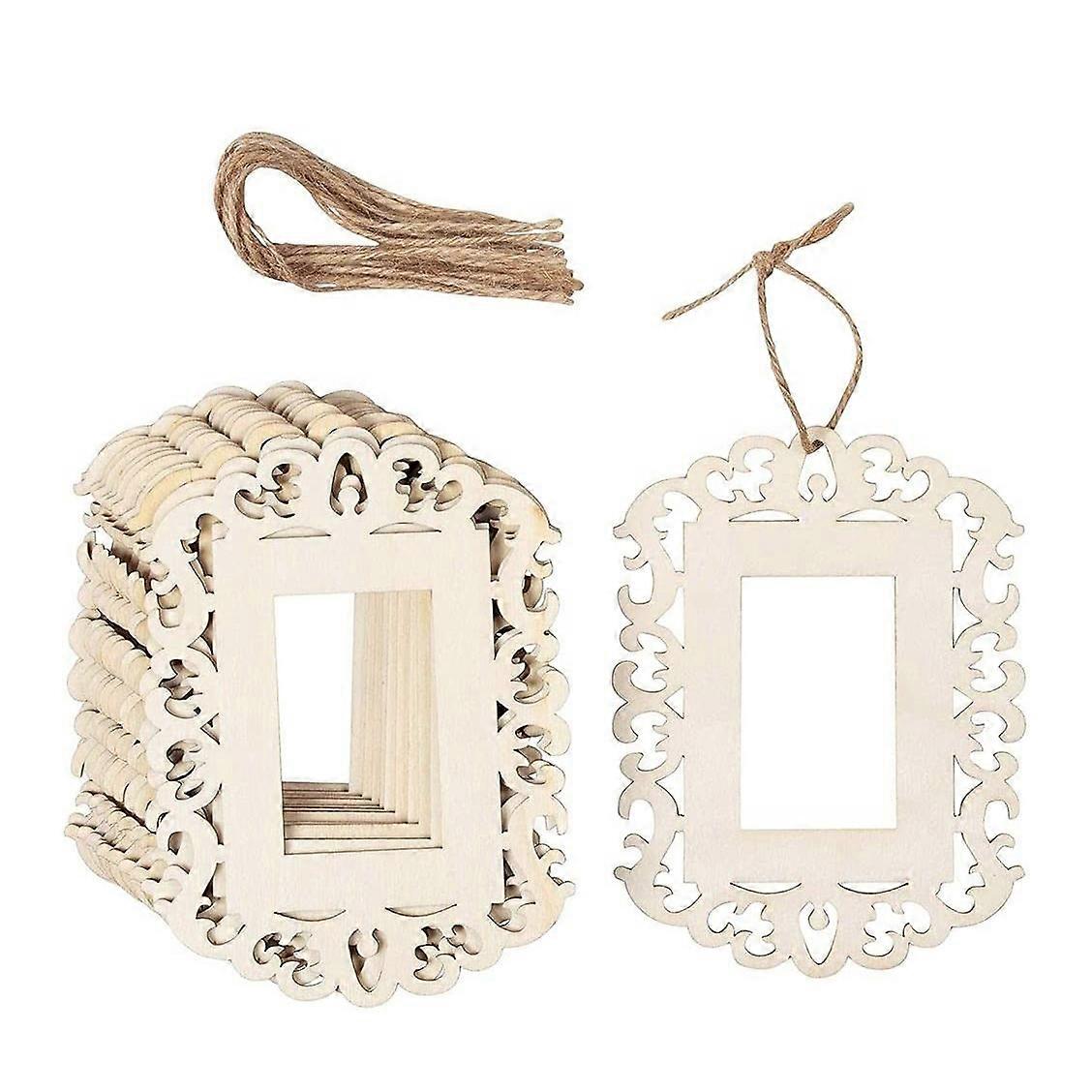 18 PCS Unfinished Blank Wooden Mini Picture Frames with Lanyard for Kids DIY Painting Display Photo