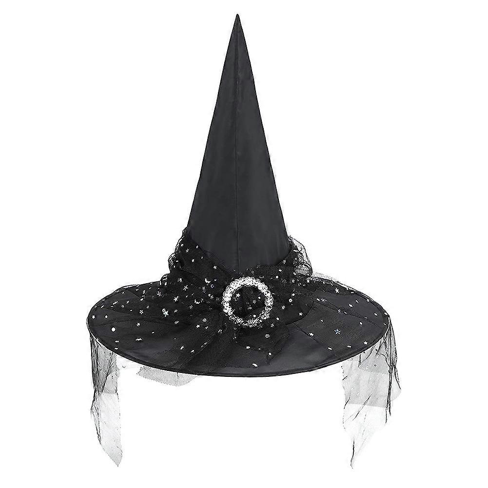 Halloween Schwarzer Hexenhut Universeller Hexen-Cosplay-Hut mit Mesh für erwachsene Kinder
