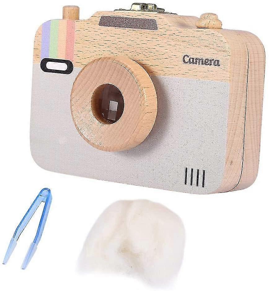 Wooden Baby Teeth Storage Box Cute Camera Patterns First Haircut Keepsake Teeth