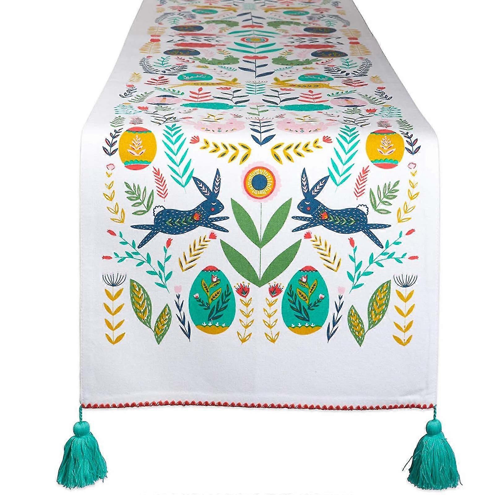 Easter Bunny Tail Eggs Table Runner Kitchen Fabric Home Happy Easter Day Decor