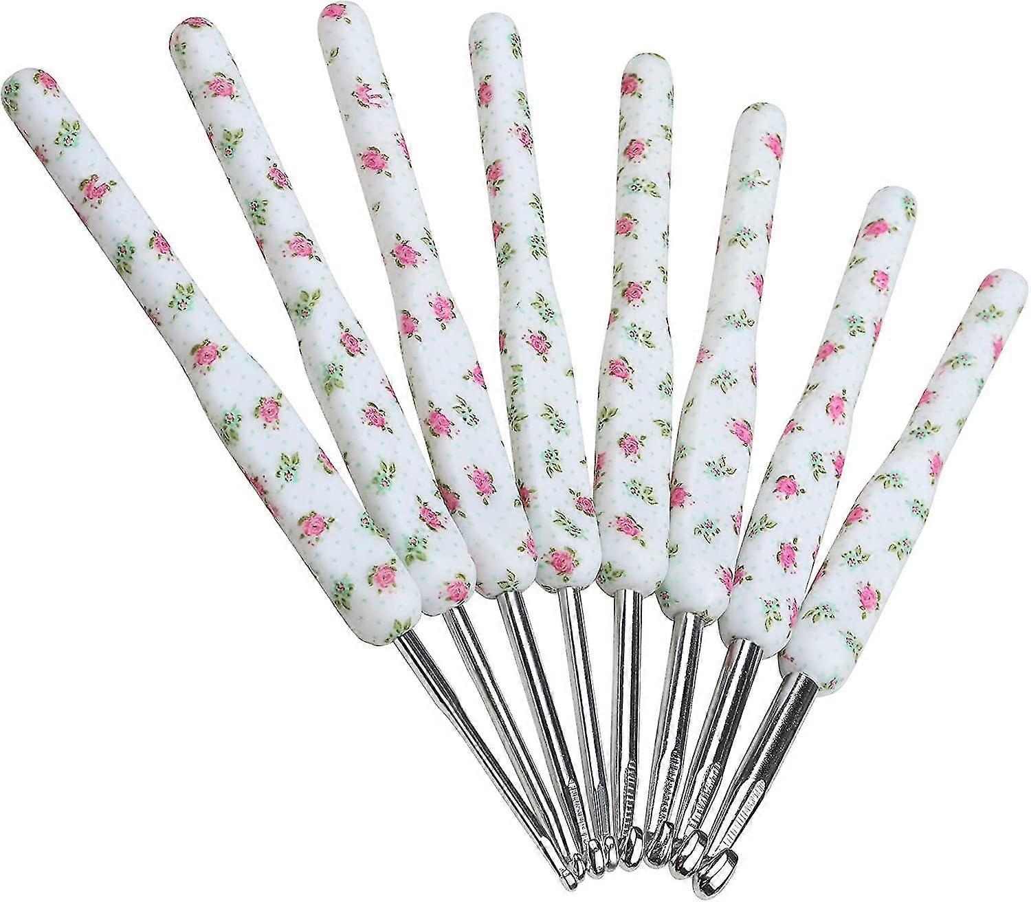 Crochet Hooks Soft Grip Floral Print, Soft Touch Crochet Hook Set, Lightweight Metal Crochet Hooks With Ergonomic Flat Handle For Arthritic Hands, Tap