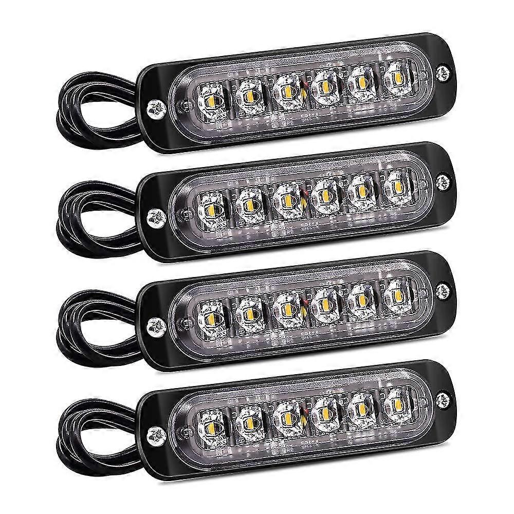 4pcs Strobe Side Lights, 6 Led Hazard Warning Light Bar, Amber Trouble Beacon, Emergency Flashing Lights, Waterproof 12v 24v Universal For Car Truck