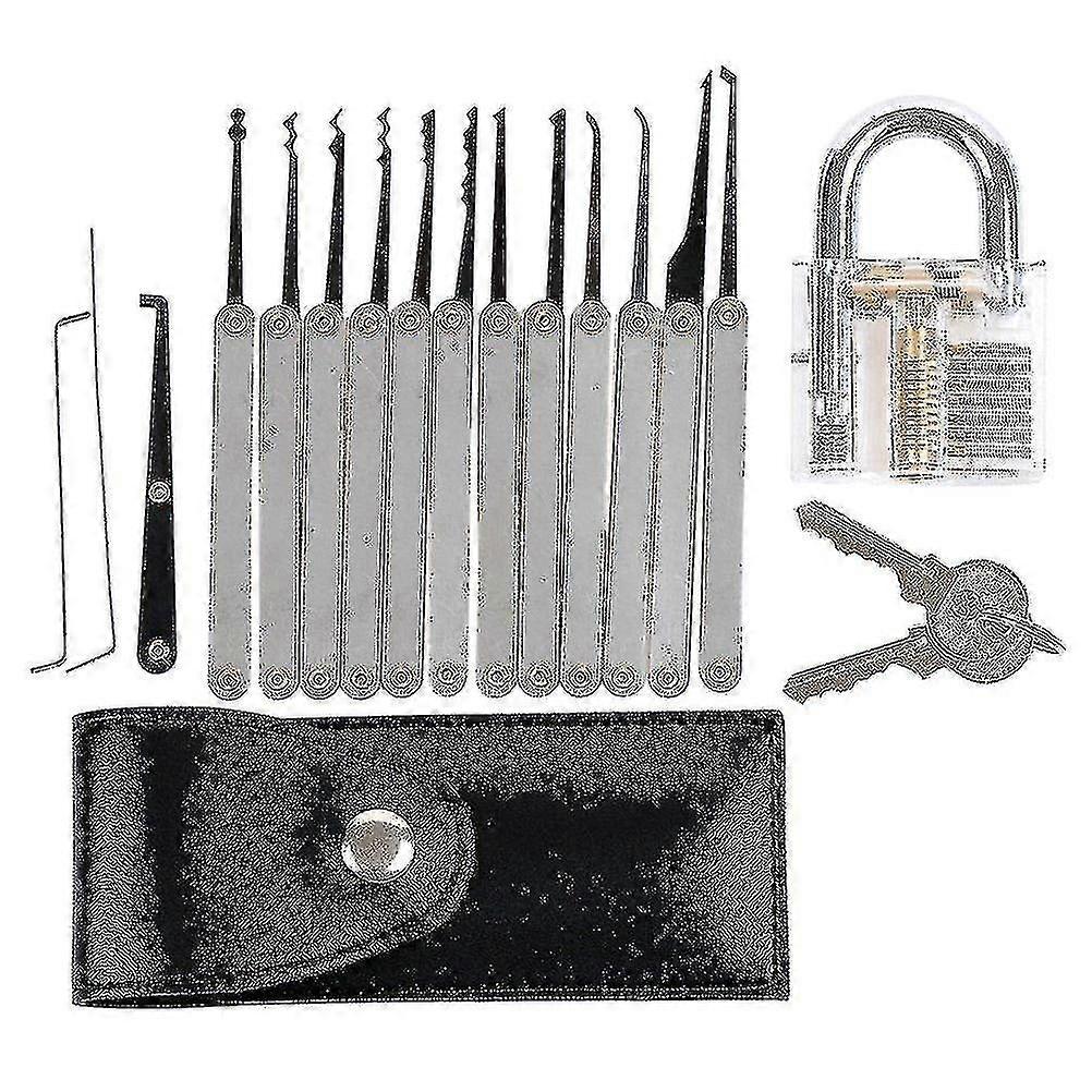 15 In 1 Lock Pick Training Tool Set Lockpicking Practice Tool Set With Crystal Padlock And Keys For Locksmith Beginner