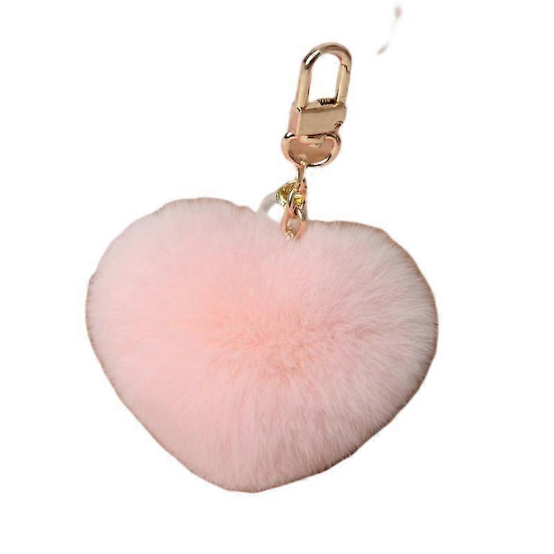 EVAGO Genuine Rex Rabbit Hair Fur Pompom Keychain Heart Shaped Bag Charm Ring Fluffy Fur Ball