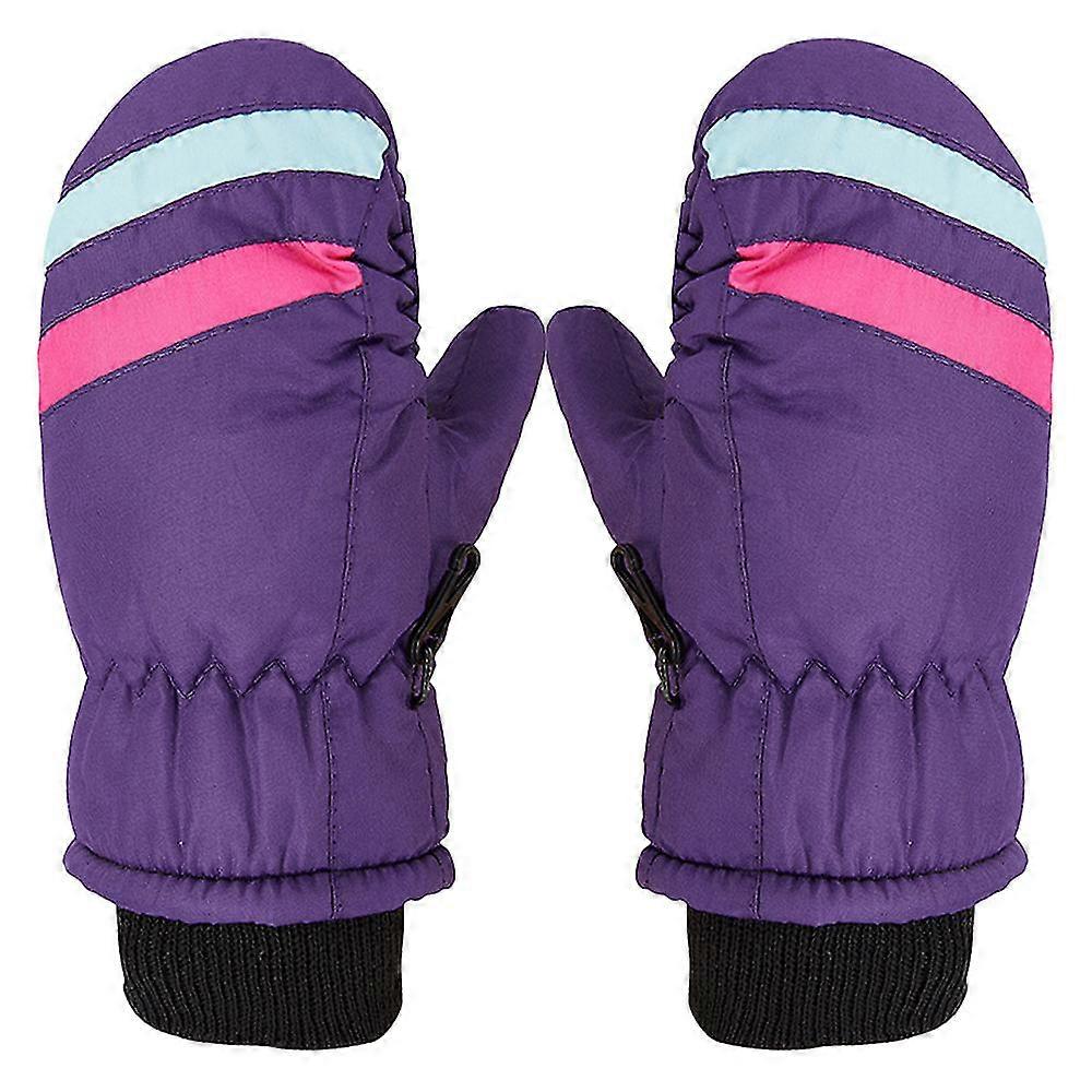 قفازات تزلج مقاومة للماء للتزلج على الجليد للأطفال ، بنفسجي